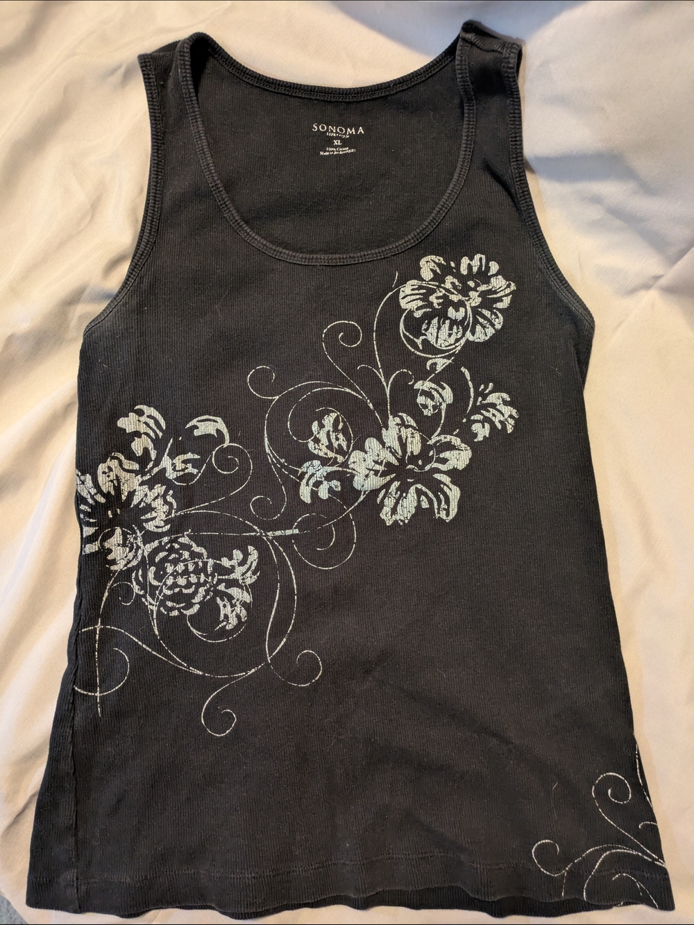 Sonoma Black Tank Top with Pale Floral Print